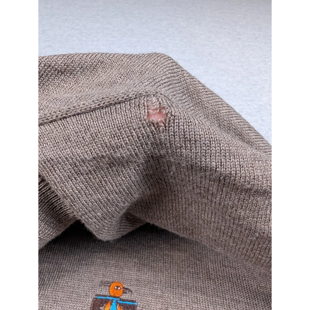 Peter Millar Mens XXL Brown Quarter Zip Merino Wool Pullover Bird Logo Sweater